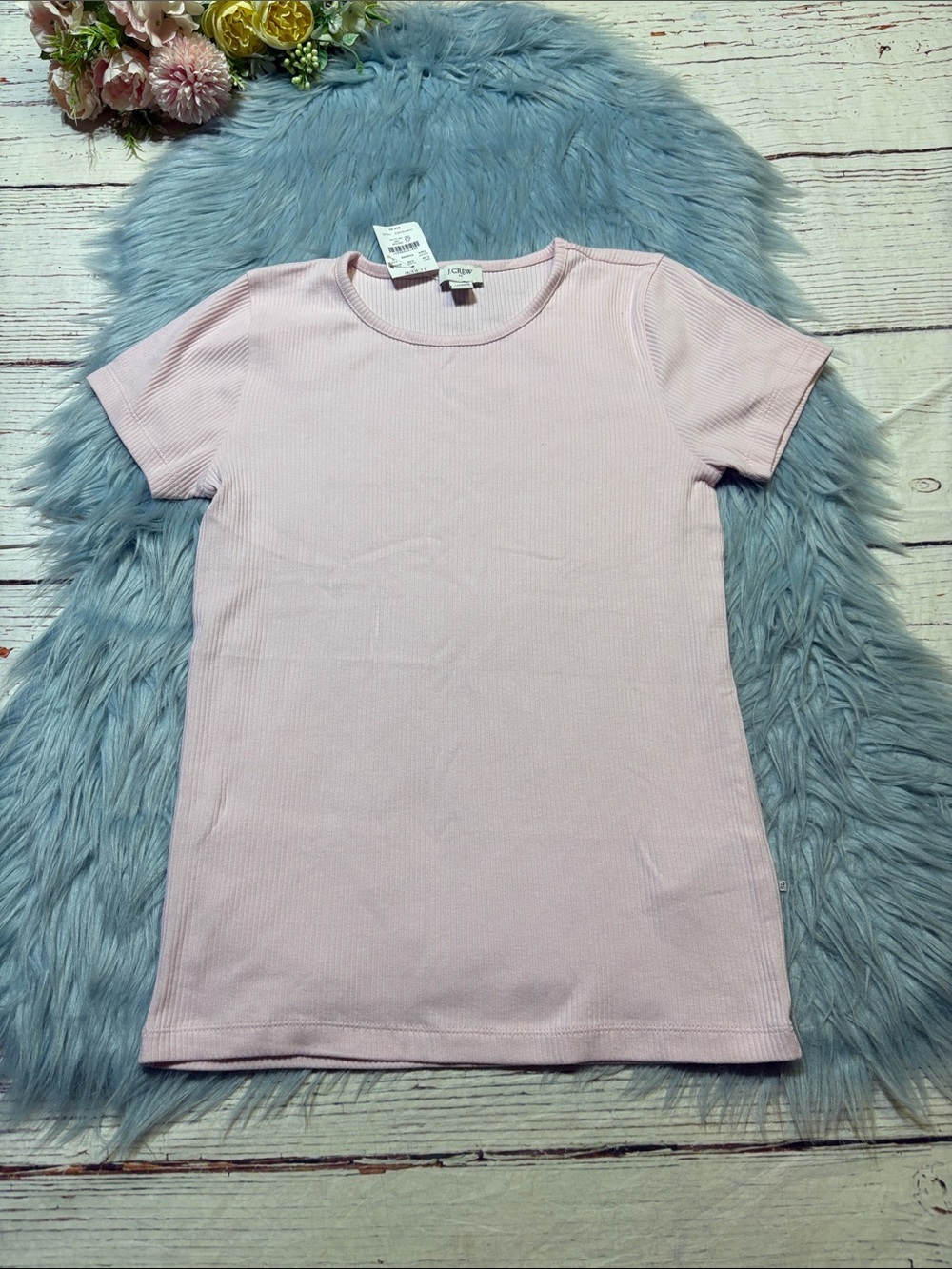 NWT J. Crew Factory Light Pink Ribbed Crewneck Short Sleeve Tee sz S